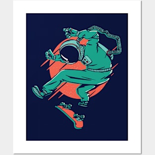 Skateboarding Astronaut Illustration Posters and Art